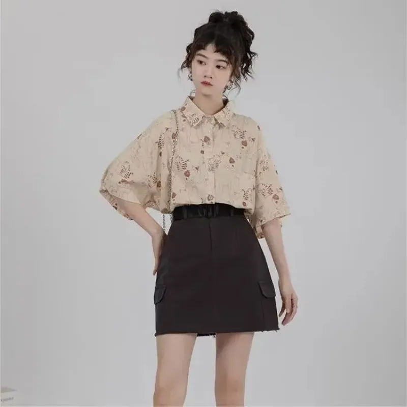 Korean Student Lifestyle - Koszule Damskie Sztruksowe Koszula z Naszytymi